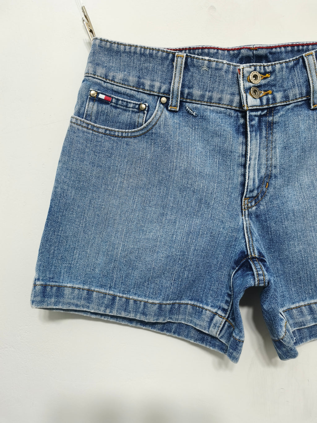 Vintage Tommy Hilfiger Double Button Mid Blue Denim Jorts Shorts Y2K 00s W32