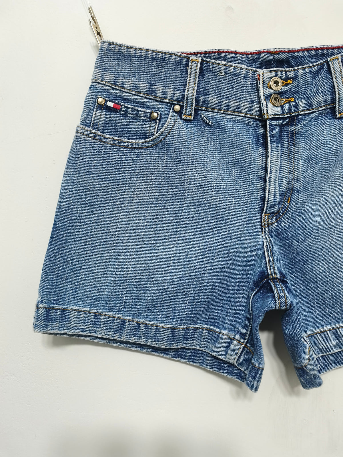 Vintage Tommy Hilfiger Double Button Mid Blue Denim Jorts Shorts Y2K 00s W32