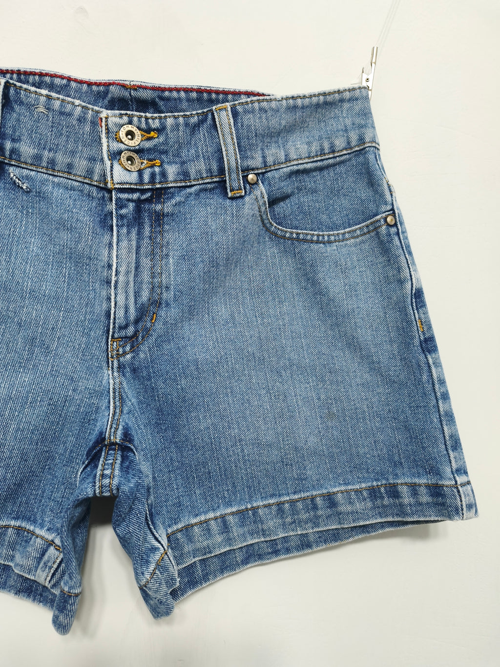 Vintage Tommy Hilfiger Double Button Mid Blue Denim Jorts Shorts Y2K 00s W32