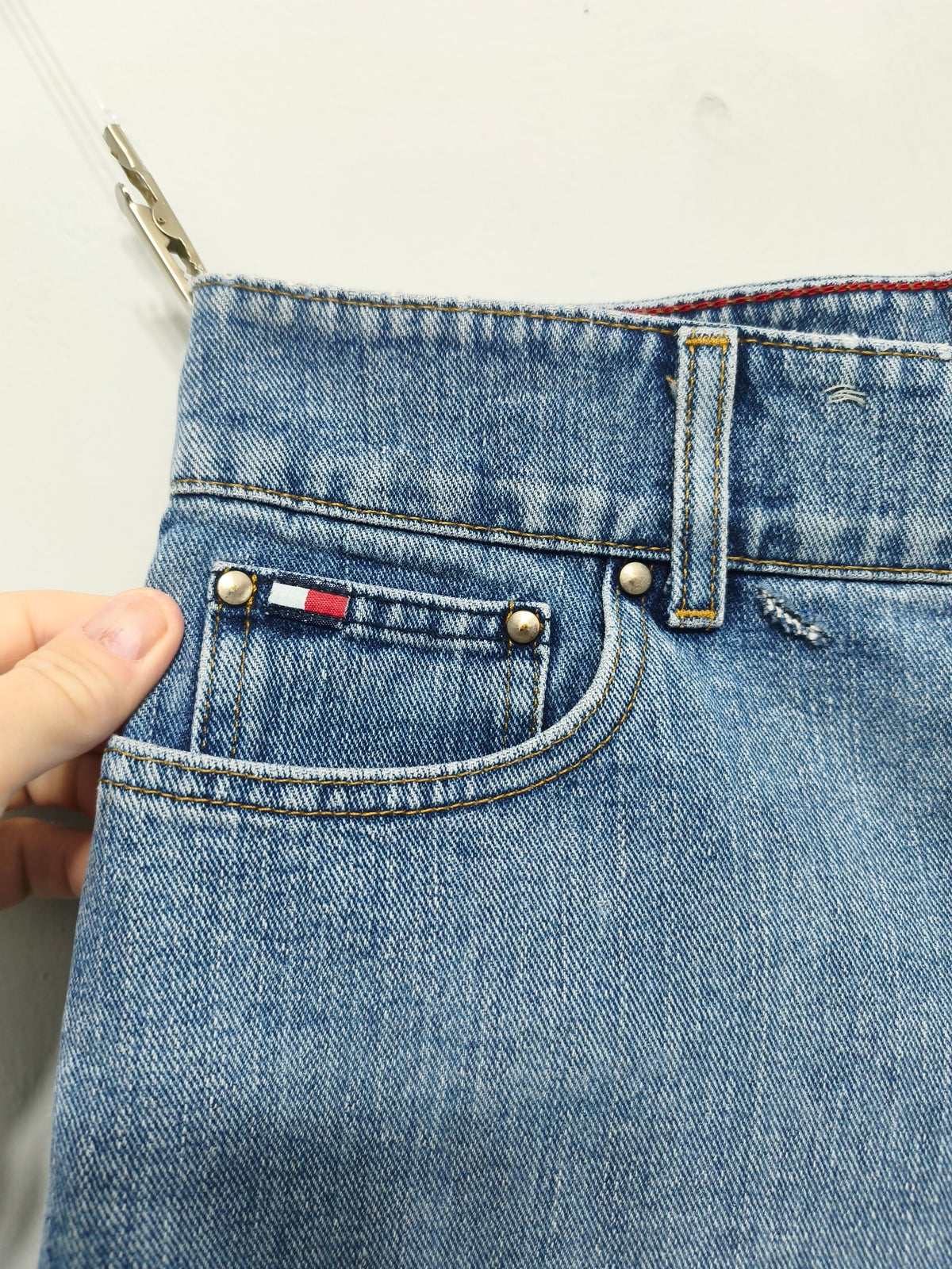 Vintage Tommy Hilfiger Double Button Mid Blue Denim Jorts Shorts Y2K 00s W32