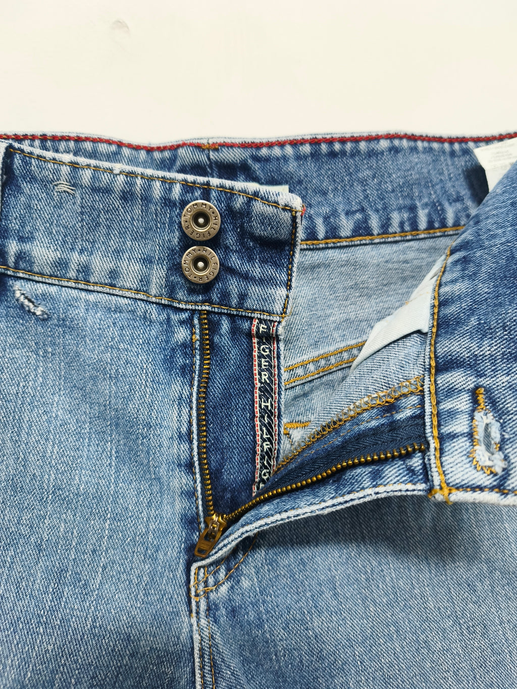 Vintage Tommy Hilfiger Double Button Mid Blue Denim Jorts Shorts Y2K 00s W32