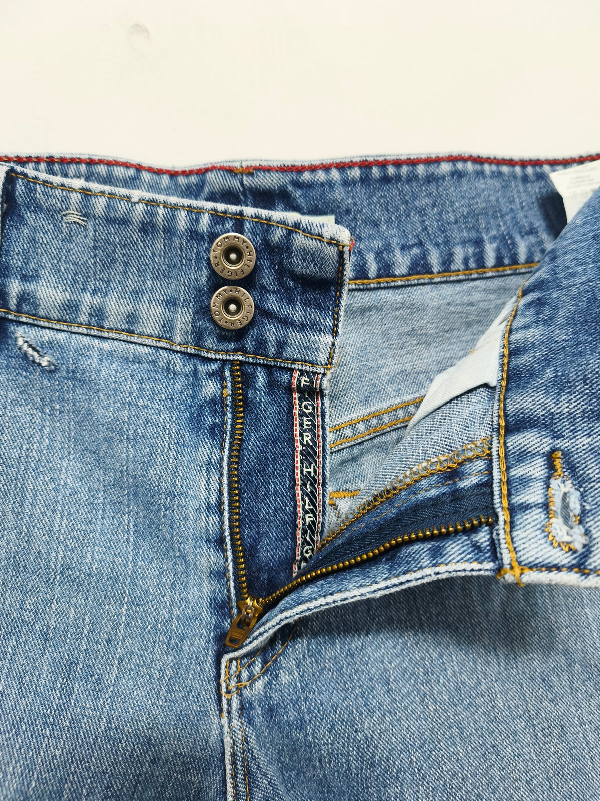 Vintage Tommy Hilfiger Double Button Mid Blue Denim Jorts Shorts Y2K 00s W32