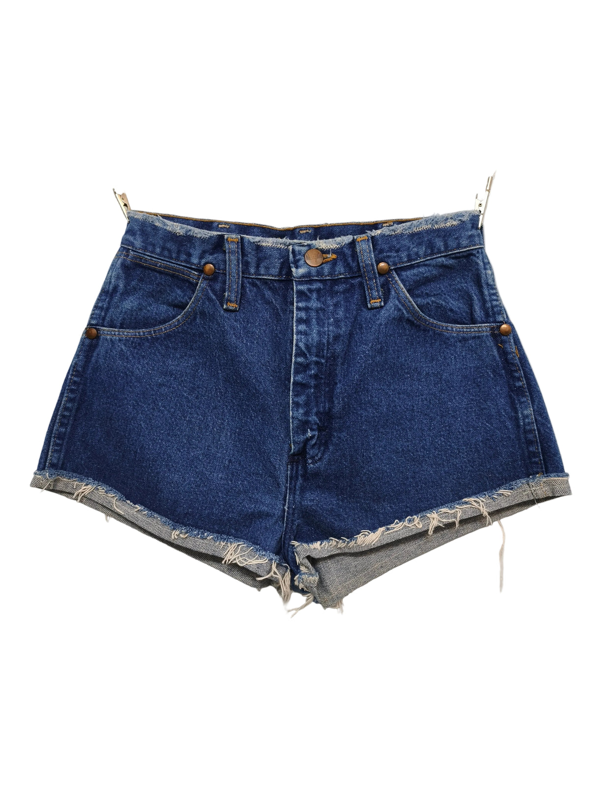 Wrangler Navy Blue Denim Shorts Women Size 26 Waist Vintage High Rise Cut Off Jorts