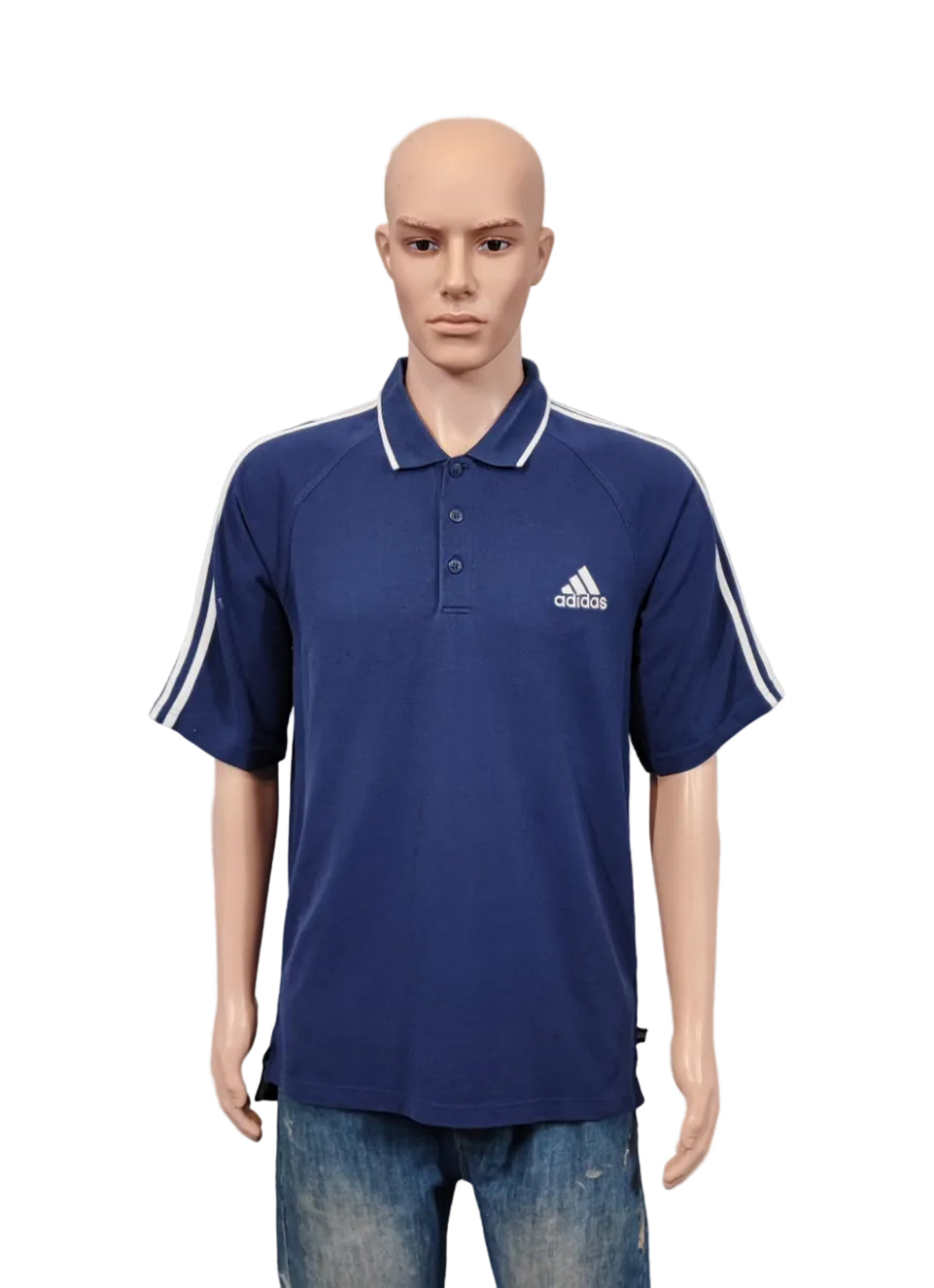 Vintage Adidas 3-Stripe Polo Shirt Navy Blue Retro Y2K Sportswear Men's Size L